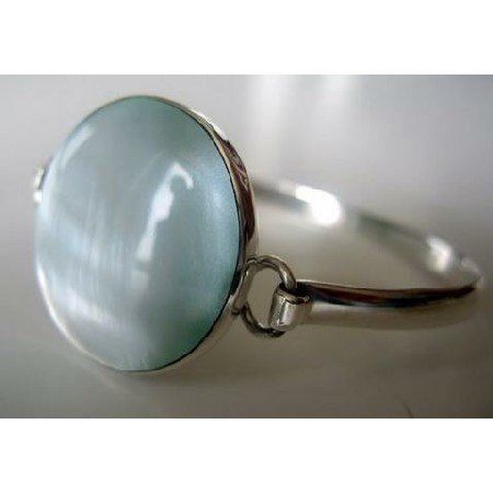 BR061 Blue Mother Of Pearls Genuine Sterling Silver 92.5 Bangle Bracelet