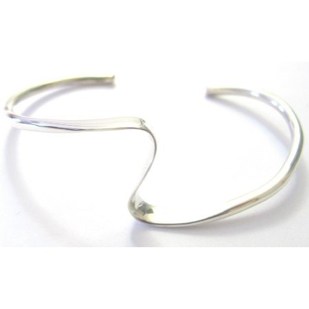 BR105 Single Layer Sharp Curves Wavy Design Bracelet Sterling Silver Cuff Wavy Bracelet