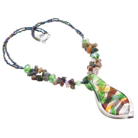 N915 Gift Murano Glass Pendant Multicolor Gorgeous Shiny Pendant Necklace