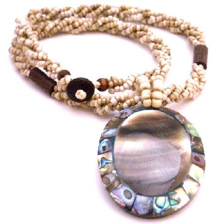 N909 Confetti Oval Shell Pendant With Mother Of Pearls Embedded Focal Pendant Jewelry