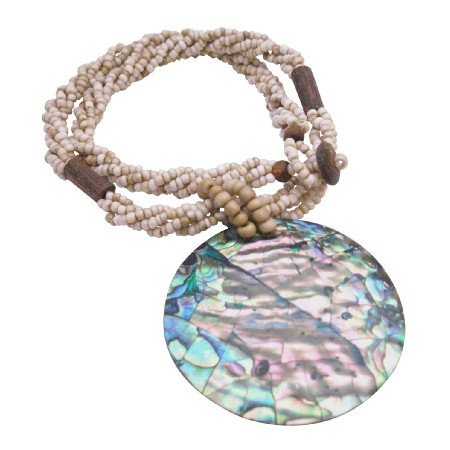 N906 Abalone Pendant In Beige Beaded Necklace Personalized Gifts New Year Party Jewelry