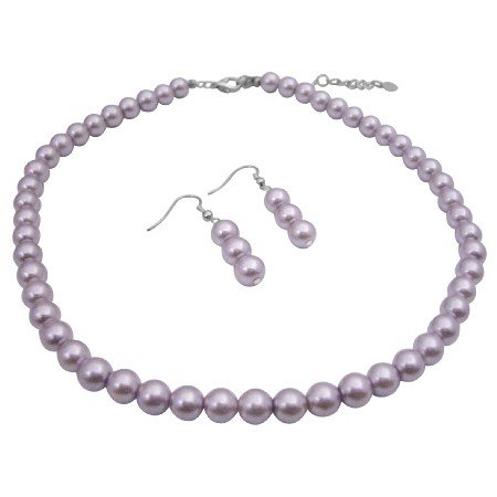 UNS016 Pearls Bead Jewelry Set Purple Lavender Beautiful color Necklace Set