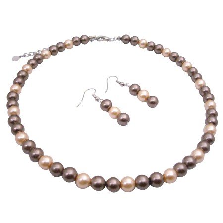 U132 Bridal Wedding Pearls Jewelry Brown Pearls & Peach Pearls New Combo Jewelry Pearls Set