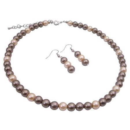 U145 Wedding Pearls Jewelry Set Brown Pearls & Peach Pearls New Combo Jewelry Pearls Set
