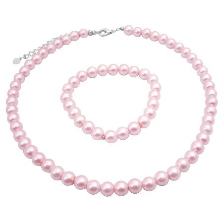 UNS012 Beautiful Synthetic High Quality Pearls Pink Necklace & Bracelet