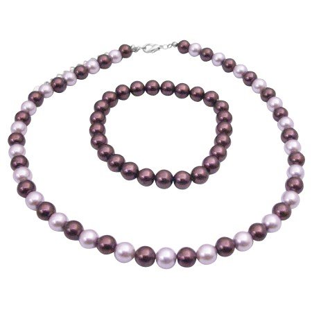 UNS007 Synthetic Pearls Necklace & Bracelet Purple Synthetic Pearls Jewelry