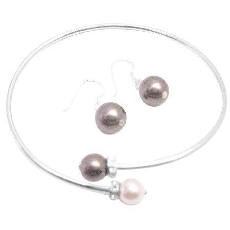 TB056 Wedding Jewelry Cuff Bracelet & Earrings Chocolate Brown Ivory Pearls