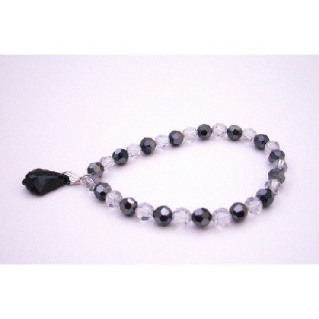 TB054 Black Baroque Bracelet Shadow & Jet Swarovski Crystals Gift Bracelet