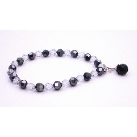 TB053 Swarovski Crystals Jet & Shadow 6mm Round Bracelet Round Jet Dangling