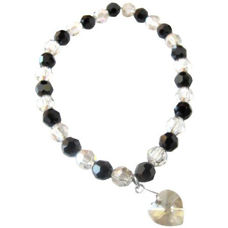 TB051 Stretchable Bracelet Valentine Gift Swarovski Shadow & Jet Crystals