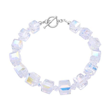 TB049 AB Cube Bracelet Upcoming Genuine Swarovski AB 8mm Crystals Bracelet