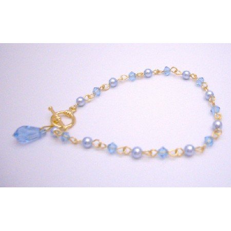 TB045 Aquamarine Charm Dangling Bracelet Gift Your Love Teardrop Bracelet