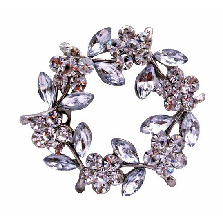 B006 Simulated Diamond Flower Brooch w/ Enamel White Leaves New Danity Pin Brooch