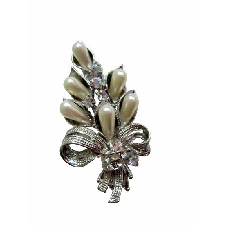 B034 Pearls Cubic Zircon Bouquet Brooch New And Sleek Bouquet Brooch