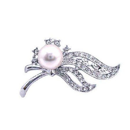 B007 Super Quality Pearls Brooch Pearls Cubic Zircon Encrusted on Leaves