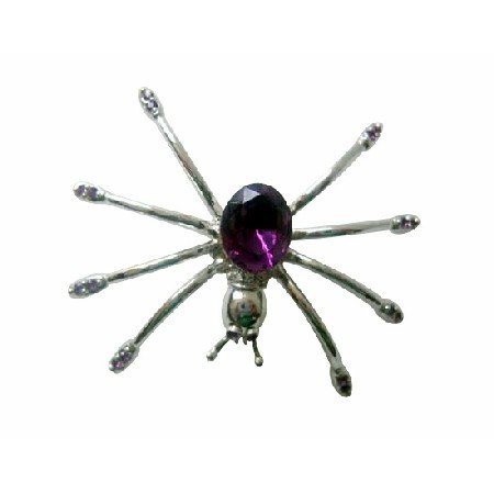 B095 Spider Brooch Austrian Amethyst Crystals Spider Brooch Pin