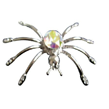 B189 AB Crystals Spider Brooch Pin