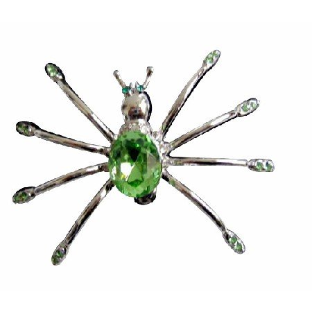 B185 Peridot Crystals Brooch Spider Brooch In Peridot Crystals Brooch Pin