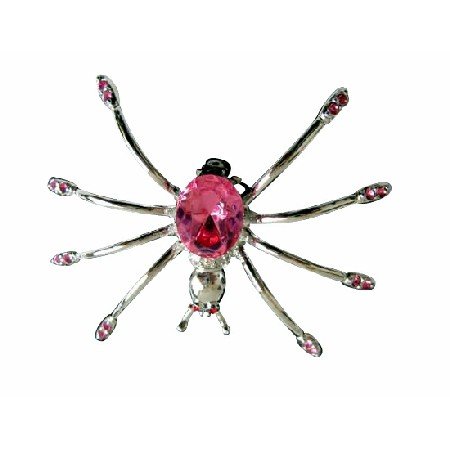 B184 Pink Spider Brooch Pink Crystals Spider Pin Brooch