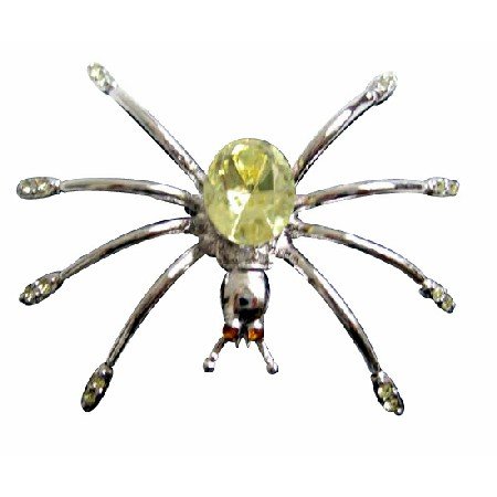 B183 Lemon Crystals Spider Brooch Pin