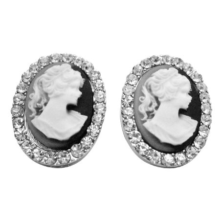ERC663 Great Value Antique Cameo Earrings Fully Embedded W/ Diamante
