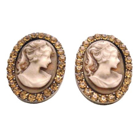 ERC664 Valueable Gift For Your Mother Vintage Cameo Jewelry W/ Crystals