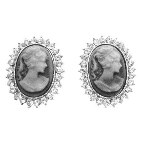 ERC661 Sophisticate Cameo Jewelry Cameo Earrings Oval Shaped Diamate