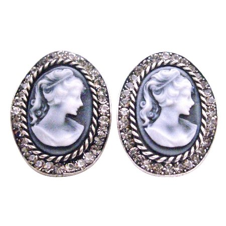 ERC667 Looking For Gift Find Classy Jewelry Cameo Earrings With Crystals