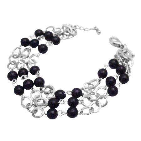 TB694 Black Pearls Cubic Zircon Stud Bracelet Three Stranded Bracelet Fashionable Bracelet