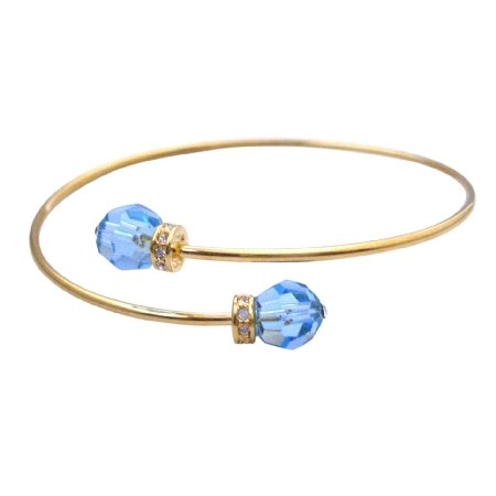 TB097 Gold Cuff Bracelet Aquamarine Crystals Affordable Gift Gold Jewelry