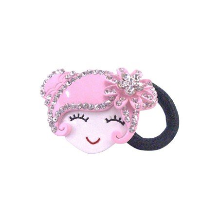 HA465 Hand Painted Hair Rubber Band Prom Hair Band Pink Metal Doll Fully Decorated