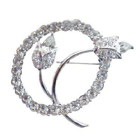 B020 Vintage Tulip w/ Simulated Diamond In Circle Pin Brooch Beautiful