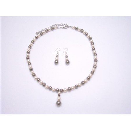 BRD796 Swarovski Brown And Ivory Pearls Bridal Bridemaids Jewelry Set