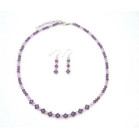 BRD465 Swarovski Amethyst Light & Dark Crystals Handcrafted Bridemaides Flower Girls Jewelry Set