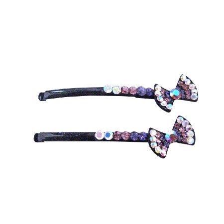 HA485 Class Black Hair Pin Amethyst Bow Prom Bridemaids Hair Accessory PIn