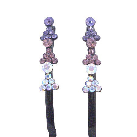 HA479 Fashionable Black Hair Pin w/ Amethyst Sapphire Clear Crystals Black Pin Prom Hair Clip