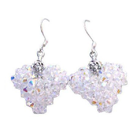 ERC505 Handmade Puffy Heart Crystals Earrings AB Swarovski Crystals Puffy Heart Earrings