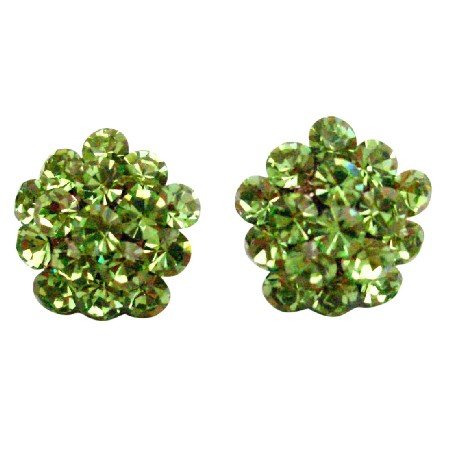 ERC676 Green Flower Earrings Sparkling Crystals Dazzling And Sparkling