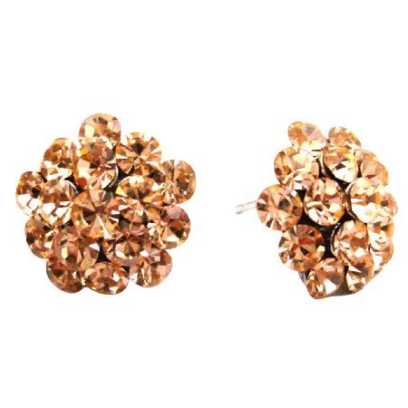 ERC677 Peach Sparkling Crystals Stud Flower Earrings
