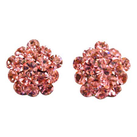 ERC678 Christmas Gift Sparkling Pink Crystals Flower Earrings