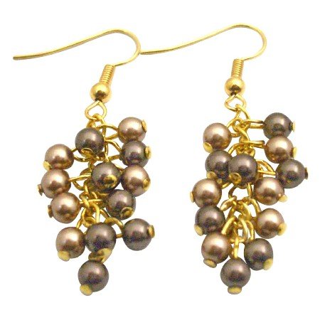 ERC682 Gold 22k Plated Earrings Bronze and Brown Wedding Earrings