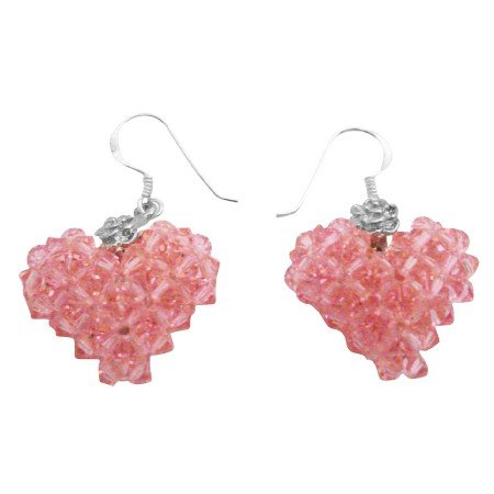 ERC684 Inspired By The Young Hollywood Swarovski Crystals Lite Rose Puffy 3D Heart Earrings