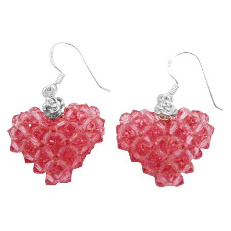ERC686 Holiday Gift To Your Luv One Puffy Heart Genuine Rose Crystals Sterling Silver Earrings
