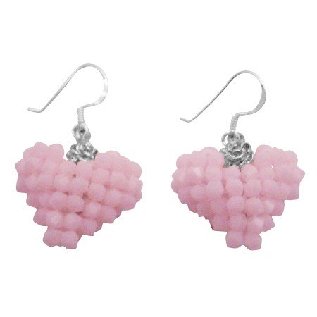 ERC687 Handmade Puffy Heart Earrings Rose Alabaster Baby Pink Candy Pastel Color