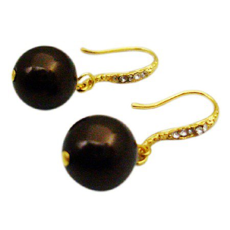 ERC692 Match Jewelry Darkest Chocolate Brown Pearls Wedding Dress Pearls Earrings