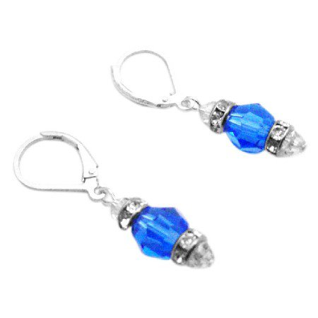 ERC695 Crystals LeverBack Earrings Swarovski Sapphire Crystals Earrings
