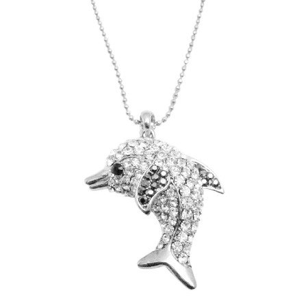 N927 Cubic Zircon Dolphin Pendant Long Necklace Sparkling Gift