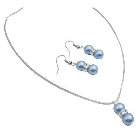NS014 Cool Blue Jewelry With Silver Rondells Spacer Jewelry Set
