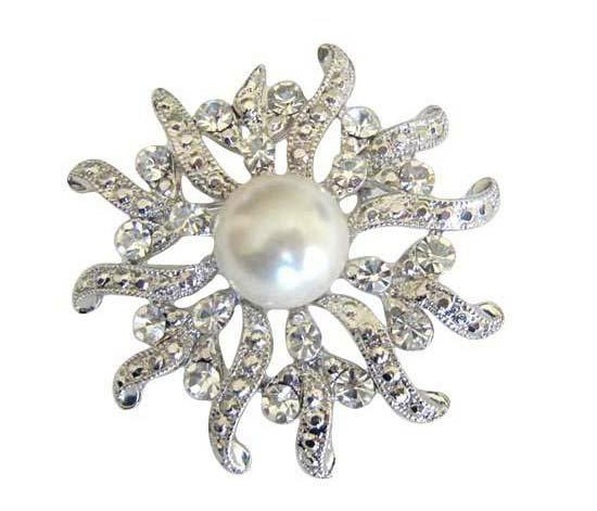 B019 Sparkling Beautiful Round Brooch w/ Cubic zircon & Pearls
