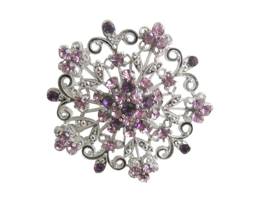B204 Amethyst Round Brooch Sparkling Amethyst Crystals Light & Dark Crystals Swirly Gift Brooch